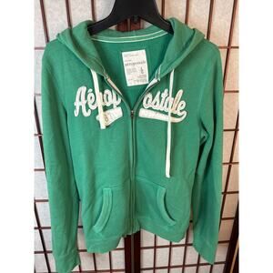 Aeropostale Aero Logo Full-Zip Hoodie in green/teal with white lettering. large